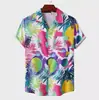 Camisa de Verão Personalizada para Comércio Exterior, Tamanho Europeu, Gola Cubana, Estampa Digital de Flores Tropicais, Manga Curta Casual para Homens na Praia