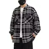 Jaqueta de tweed estilo outono masculina, design versátil listrado e xadrez, jaqueta/cardigã único de manga longa estilo camisa