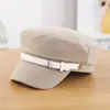 Gorra de lana estilo newsboy para mujer con hebilla de cinturón para otoño e invierno, elegante boina de copa plana que hace que la cara se vea más pequeña, cálida y versátil
