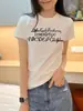 Camiseta de Manga Corta con Diseño de Estampado de Letras Americanas en el Hombro Derecho para Mujer Verano Nuevo Nicho Versátil Casual Top Básico