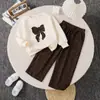 Conjunto de Primavera y Otoño para Niñas: Sudadera Color Crema con Lazo y Pantalones Anchos Estampado de Leopardo, Conjunto Casual de Dos Piezas para Bebés Niñas
