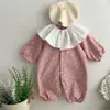 26 Nuevo Estilo de Primavera Cuello Hoja de Loto Mono Floral para Bebé Niña, Lindo Traje de Gateo de Princesa, Estilo Coreano de Algodón Ins para Salidas a