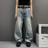 Jeans de brim lavado estilo retrô americano para homens e mulheres, calças casuais retas largas versáteis da moda de rua para o verão