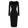 Vestido largo sexy de estilo francés con cuello en V, fruncido, ajustado al cuerpo para mujer, colección otoño 2026, elegante y sofisticado, base que ciñe la cintura y estiliza