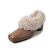 Versión de Piel de Vaca~Zapatos Peludos de Punta Cuadrada con Plataforma Oculta para Mujer 2026 Nuevas Llegadas de Invierno Zapatos de Algodón Cálido con Felpa Zapatos Mary Jane Pequeños de Cuero
