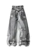 Calça jeans personalizada estampada estilo americano para homens, novo design de rua vintage de verão, calça casual solta de comprimento total