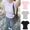 Camiseta de Manga Curta com Gola Redonda e Ombros Retos Estilo Americano para Mulheres, Estilo Puro Desejo de Verão, Caimento Justo, Top Versátil Hot Girl