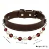 Collar para mascotas de PU con perlas de vidrio de colores y cadena, collar decorativo ajustable para gatos y perros