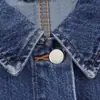 Chaqueta Vaquera Corta Vintage Lavada con Cuello de Solapa para Mujer, con Pespuntes, Bolsillos Grandes, Mangas Anchas, Corte Holgado, para Primavera y Otoño