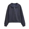 Conjunto de Moletom Cropped com Capuz e Zíper Estilo Coreano Feminino Outono Saia Midi Elástica com Cordão e Fenda nas Costas