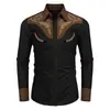 Moda Masculina Transfronteriza Nueva Camisa Estampada Estilo Oeste Americano Camisa Suelta de Manga Larga Estampada