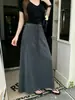 Falda de Punto con Rayas Grises, Cintura Elástica con Cordón para Mujer, Falda Larga de Verano de Tiro Alto, Falda Larga Casual Vintage