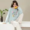 Pijama nuevo para mujer primavera y otoño, algodón puro, lindo, animado, estilo de dibujos animados, se puede usar afuera, conjunto de ropa para el hogar para mujer