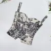 Camisola Vintage de Corte Justo Estilo Francês, Top Tubo Pintura a Tinta Estilo Palácio de Luxo Leve, Sutiã Costela de Peixe com Estampa de Cabeça de Tigre para Menina Ousada