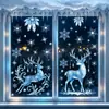 Decorações de Natal, adesivos de vidro de veado na neve de inverno quentes, arranjo de cena para vitrine de shopping, adesivos eletrostáticos de boneco de neve