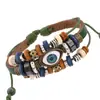Pulseira de couro de olho de boi estilo europeu e americano AliExpress transfronteiriça com contas tecidas multicolorida tamanho ajustável pulseira de couro