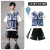 Ropa de Moda Hip-hop para Niños Traje Azul de Manga Corta con Chaleco Falso para Niños Ropa Genial de Hip-hop para Actuación de Niñas