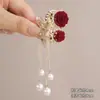 Novo Grampo de Cabelo Rosa Vermelho Chinês Feminino de Alta Qualidade Antigo com Franja para Caminhar Outono e Inverno Elegante Grampo de Cabelo Grampo de Cabelo de Ano Novo