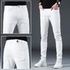 Jeans Brancos Masculinos de Alta Qualidade para Primavera e Outono, Corte Slim, Elásticos, Modernos, Versáteis, Calças Compridas Casuais Brancas para Homens