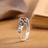 Anillo de loto de ocho pétalos con proverbio de seis palabras, estilo étnico femenino, tallado a mano, estilo artístico retro chino, anillo abierto