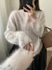 Suéter de Tricô Macio de Cashmere de Seda com Estampa Floral Gradiente Estilo Coreano Novo Outono 2026 para Mulheres