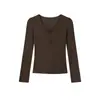 Ruiyee Kendall Jenner Mismo Estilo Top Nuevo Estilo Otoño/Invierno 2026 Camiseta de Manga Larga Nueva para Mujer con Cuello en V Capa Interior Capa Base