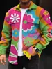 Nueva Chaqueta Casual Estampada para Hombre con Cuello, Estampado Digital 3D de Patrón Multicolor Personalizado para Primavera y Otoño