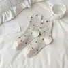 Lazo de Otoño~ Calcetines Rayados de Media Pantorrilla Estilo Coreano Dulce en Blanco y Negro para Mujer, Accesorio Transpirable Calcetines de Moda