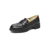 Mocasines Forrados de Felpa Augu Shiden para Mujer 2026 Nuevos Invierno Negro Suela Gruesa Suaves Estilo Británico Zapatos de Cuero Zapatos de Algodón Retro