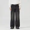 Jeans Lavado Vintage Estilo Americano Tingido de Cinza Unissex Calça Reta Solta de Perna Larga Tendência High Street Calça Longa