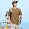 Camiseta de Algodão Mercerizado de Manga Curta com Resfriamento por Amônia Líquida de Alta Qualidade para Homens, Simples Solta Gola Redonda Verão Fina Respirável