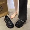 Sapatos de Couro Plataforma Estilo Britânico para Mulheres 2026 Primavera e Outono Novos Versáteis Retrô Pretos Sapatos de Couro Jk Flats Casuais