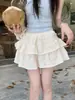 Falda blanca estilo ballet, falda corta abullonada de cintura alta dulce y estilizada para mujer, falda corta de línea A con diseño anti-exposición