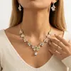 Nuevo diseño transfronterizo, juego de joyas de collar brillante incrustado con circonita, moderno para fiestas nocturnas, bodas y sesiones de fotos, con pendientes a juego para mujer