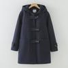 Roupas de Outono e Inverno Estilo Japonês Botão de Chifre Casaco de Lã Cor Lisa Casaco de Lã com Capuz Casaco de Comprimento Médio à Prova de Vento para Mulheres