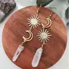 Pendientes de Colgante Asimétricos Junyan Goddess de Cuarzo Natural Electroplateado con Colgante de Sol y Luna Joyería Bohemia de Oro de 18 Quilates
