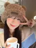Gorro de Peluche de Oso Lindo para Mujer de Otoño e Invierno Nuevo Popular Engrosado Protección para Orejas Gorro de Punto Estilo Coreano de Moda Gorro para Cabeza Grande