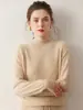 Suéter de Cashmere Cinza de Alta Qualidade com Gola Alta Meia-Calça para Mulheres, Suéter Básico Solto de Cashmere Macio e Sedoso, Roupa Simples e Versátil para o Trabalho de Outono e Inverno, Suéter de Lã