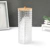 Nueva Caja de Almacenamiento Redonda Larga de Acrílico con Tapa de Bambú para Bastoncillos de Algodón, Patrón de Ladrillo Transparente, Portátil, Combinación Cosmética