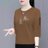 Moda Gestante Meia-Idade E-commerce Transfronteiriço Camiseta de Sete Mangas Solta Tamanho Plus Size Emagrecedor Versátil Gola Redonda Top Estampado Tendência