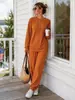 Conjunto de Duas Peças Europeu e Americano Transfronteiriço Primavera e Outono 2025 Novo Top Feminino de Tricô Torcido com Mangas Longas e Gola Redonda e Leggings