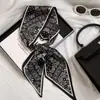 Bufanda de Seda Estilo Coreano Verano Estampada Doble Capa Larga Diagonal Corbata Bolsa Cinta Bufanda Pequeña Pañuelo para la Cabeza Goma para el Cabello