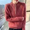 2025 Nuevo Otoño e Invierno Terciopelo de Visón Puro Hilo Floral Cuello Medio Alto Cardigan de Punto Cremallera Suave Cera Cálido Top Chaqueta para Mujer