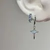 Pendientes de Cruz Estrella con Diamantes Azules Brillantes Dulces y Frescos Diseño Fresco de Nicho Moda Exquisitos Únicos