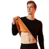 Traje térmico para hombre con forro de polar, engrosado, corte ajustado, cálido, para otoño e invierno, a prueba de frío, terciopelo dorado, ropa interior térmica para otoño e invierno