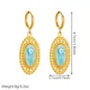 Aretes de flor azul, esmalte de gota de aceite, acero inoxidable chapado en oro, retro, modernos, versátiles, nuevos aretes para mujer, marca independiente