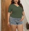 2024 transfronterizo Amazon Europa y Estados Unidos verano nuevo talla grande mujer gorda cuello en V color sólido manga corta top suelto para mujer spot