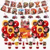 Camión de Bomberos 3D Tema Festivo Cumpleaños Escena Diseño Decoración de Fiesta Suministros Banner Globo Bandera Set
