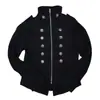 Chaqueta Retro Estilo Militar con Cuello Alto, Doble Fila de Botones Metálicos, Hombreras Negras, Cremallera, Corte Ajustado, Chaqueta Corta Punk de Trabajo