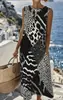 Vestido Cruzado sin Mangas con Estampado de Leopardo Europeo y Americano 2026 Moda Patchwork de Leopardo sin Mangas Vestido de Vacaciones